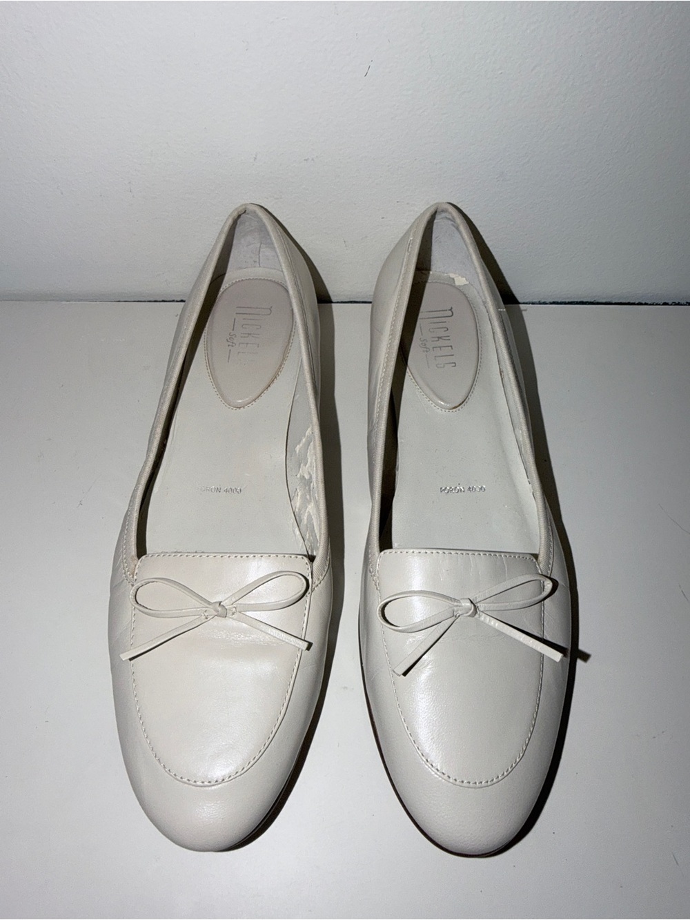 Nickels Soft Cream White Leather Bow Ballet Flats | Minimalist Slip-On 8M